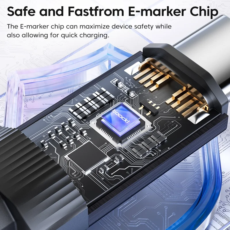 TOOCKI TQ-X24C2 2m Type-C to Type-C Cord PD 100W E-Marker Chip Fast Charging Cable - Grey