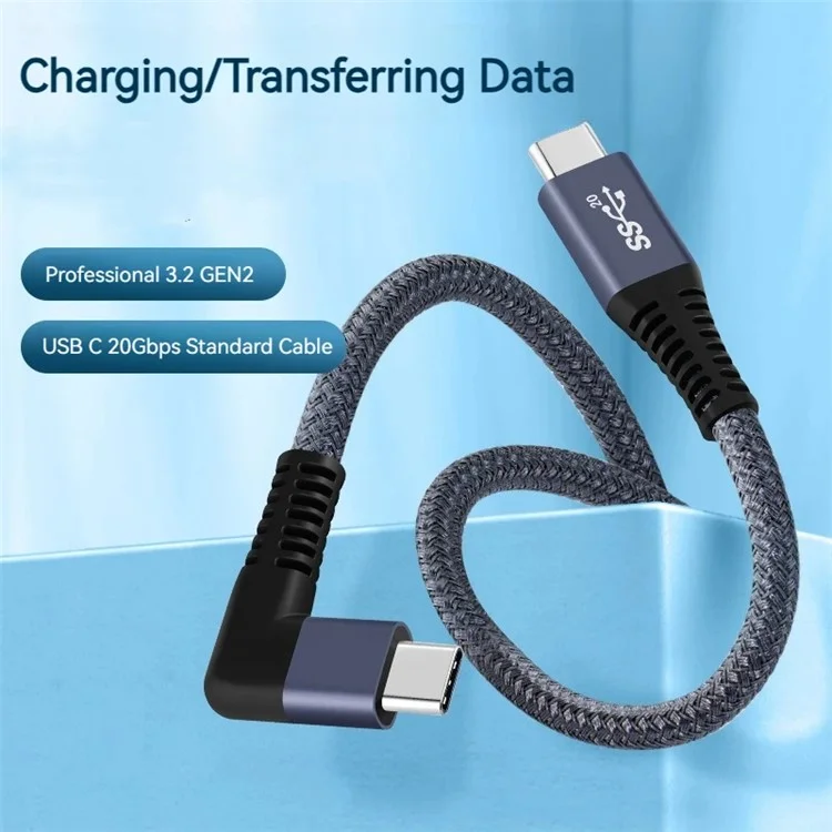0.5m 100W USB-C to USB-C Braided Cable, Right Angle Type-C Fast Charging Data Cable, 20Gb / s, 4K 60Hz