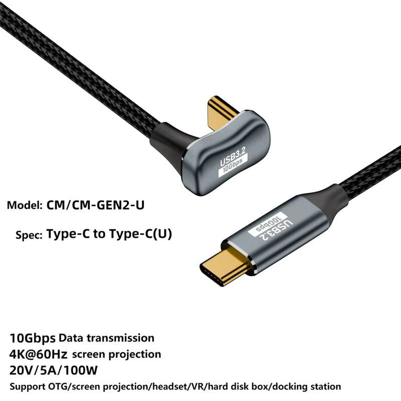 3m Nylon Braided Type-C Male to Male Cord USB 3.2 Gen 2 10Gbps 100W Fast Charging Cable