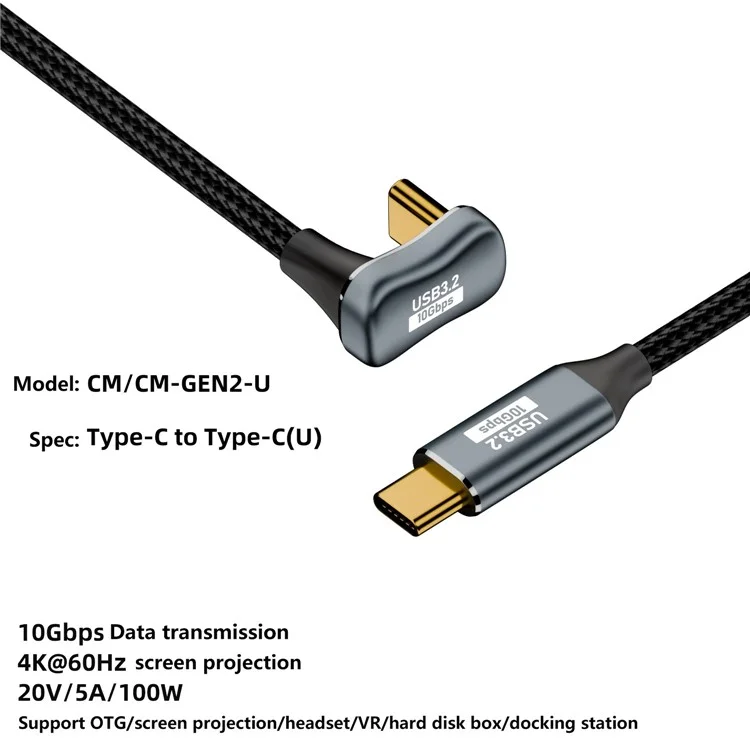 0.5m USB 3.2 Gen 2 10 Gbps Cable de Transferencia de Datos Tipo-c Cable de Audio de Carga Masculina a Masculina