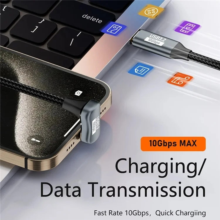 Câble 3m USB3.2 Gen 2 en forme de U de type C mâle vers type C femelle, prise en charge de l'audio/vidéo et PD 100W