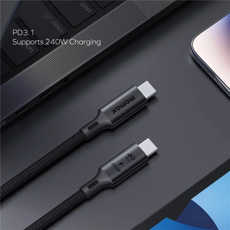 Momax USB-C à USB-C 240W Câble de Chargement 1m Cordon de Charge Tressé en Nylon