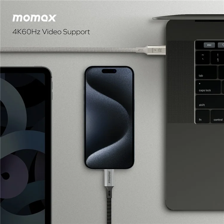 MOMAX Elite 1m USB3.2 Type-C to Type-C PD 100W Fast Charging Braided Data Cable - Titanium Gold