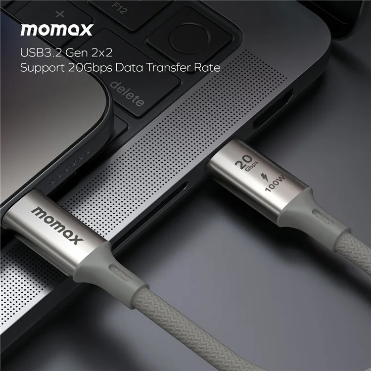 MOMAX Elite 1m USB3.2 Type-C to Type-C PD 100W Fast Charging Braided Data Cable - Titanium Gold