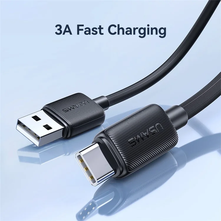 USAMS US-SJ698 KY Series 3m USB zu Type-C 3A Handy-Ladekabel gestreiftes Datenkabel - Schwarz