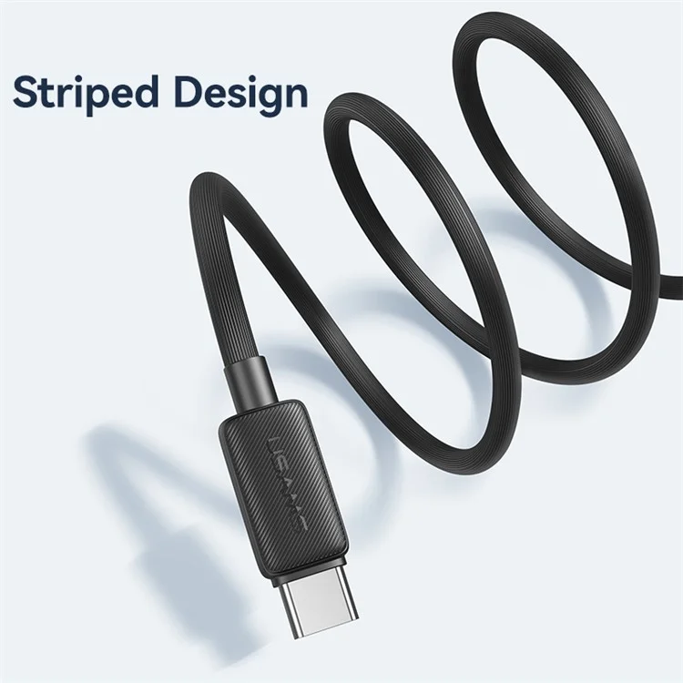 USAMS US-SJ698 KY Series 3m USB zu Type-C 3A Handy-Ladekabel gestreiftes Datenkabel - Schwarz