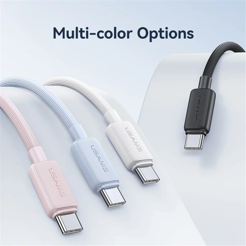 USAMS US-SJ698 KY Series 3m USB to Type-C 3A Phone Charging Cable Striped Data Cord - White