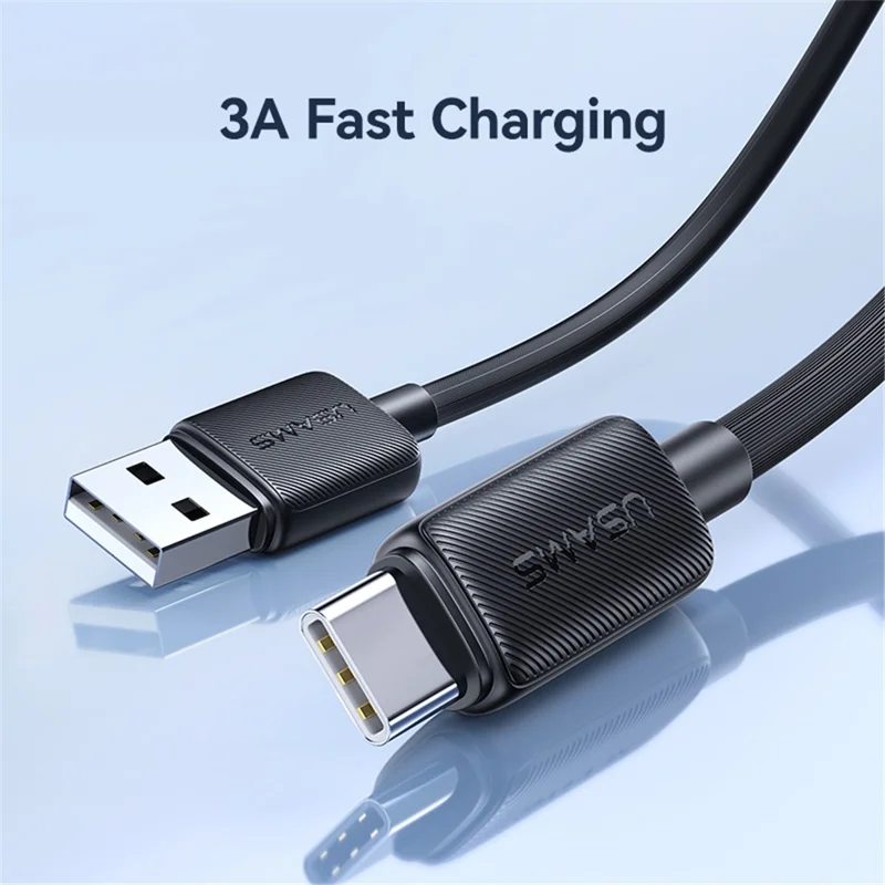 USAMS US-SJ698 KY Series 3m USB to Type-C 3A Phone Charging Cable Striped Data Cord - White