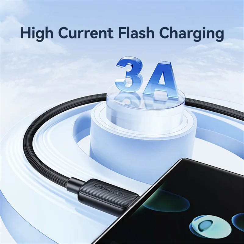 USAMS US-SJ698 KY Series 3m USB to Type-C 3A Phone Charging Cable Striped Data Cord - White