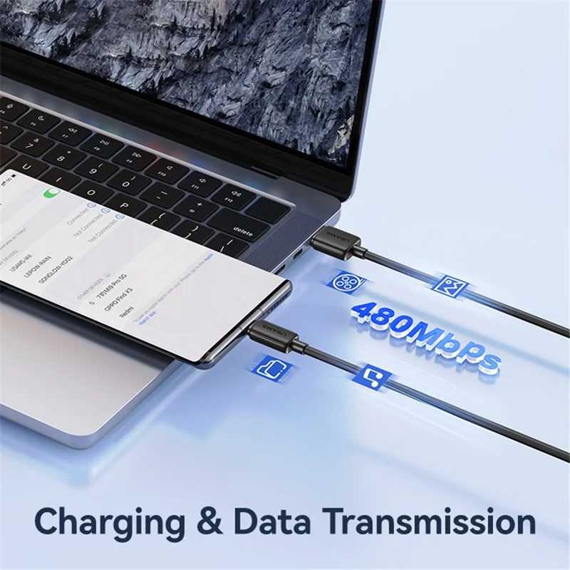 USAMS US-SJ698 KY Series 3m USB to Type-C 3A Phone Charging Cable Striped Data Cord - White