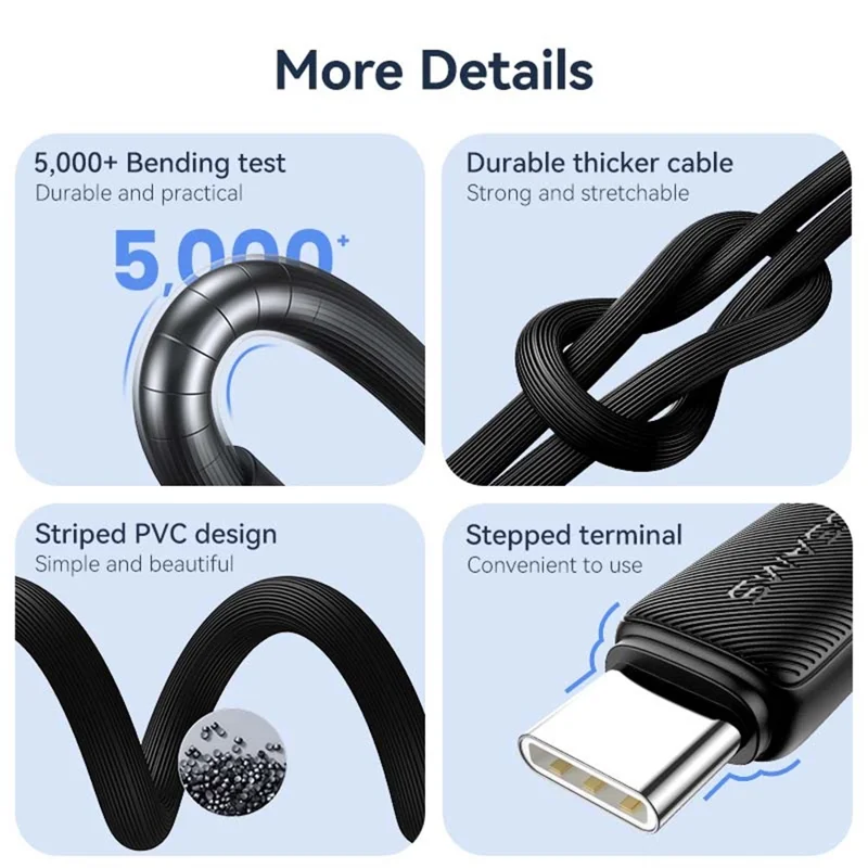 USAMS US-SJ691 1m PD 60W Cordo de Cargo de Cargado Tipo-c al Cable de Datos Tipo-c 480Mbps Cable de Carga - Negro