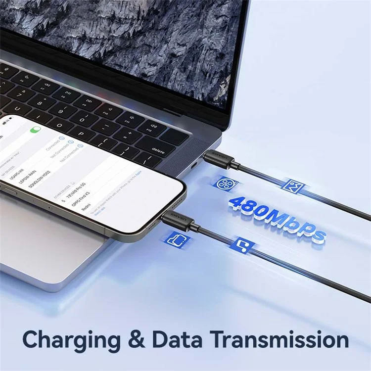 USAMS US-SJ696 2m PD 60W Fast Charging Cable Type-C to Type-C Ladekabel 480Mbps Ladekabel - Schwarz