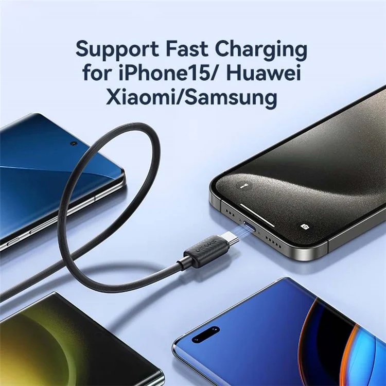 USAMS US-SJ696 2m PD 60W Fast Charging Cable Type-C to Type-C Ladekabel 480Mbps Ladekabel - Schwarz