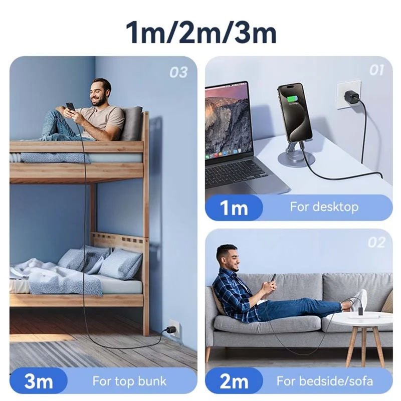 USAMS US-SJ701 Câble de charge Type-C vers Type-C de 3 m PD 60W Chargement rapide Câble de charge 480 Mbps - Blanc