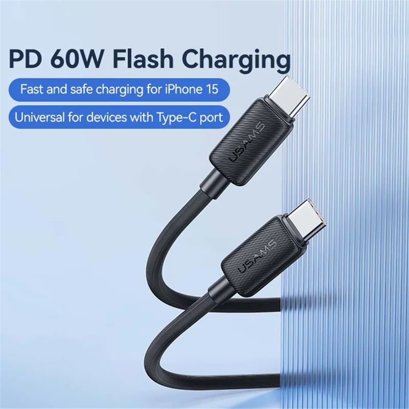 USAMS US-SJ701 3m Type-C to Type-C Charger Cord PD 60W Fast Charging Cable 480Mbps Charger Cable - Blue