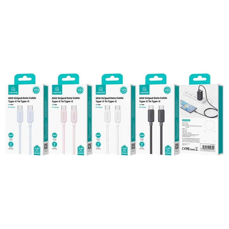 USAMS US-SJ701 3m Tipo-c a Tipo c Cable de Cargador PD 60W Cable de Carga Rápida 480Mbps Cable de Cargador - Azul