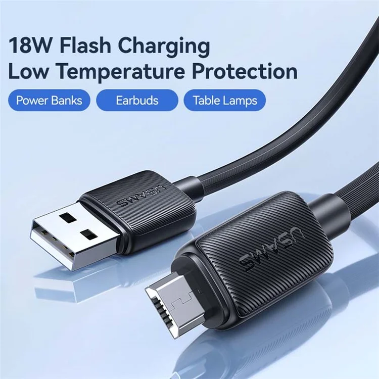 USAMS US-SJ690 1m Micro USB 2A Fast Charging Cable Copper Wire 480Mbps Data Transmission Cord - Black