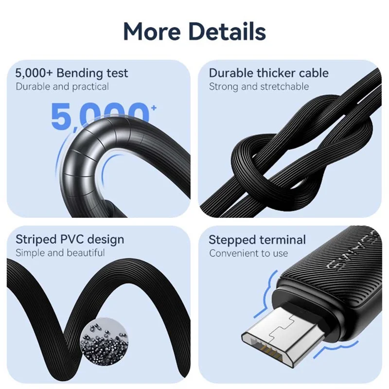 USAMS US-SJ690 1m Micro USB 2A Cabo de Carregamento Rápido de Fio de Cobre 480Mbps Transmissão de Dados - Branco