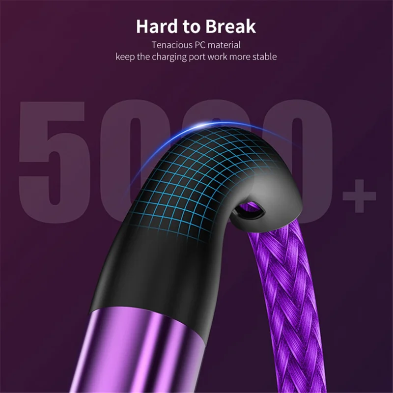 ENKAY 1.3m USB / Type-C to iP / Type-C / Micro USB 5A Fast Charge Data Cable with LED Indicator, Nylon Braided - Purple