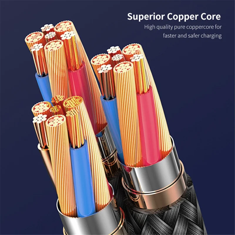 ENKAY 1.3m USB / Type-C to iP / Type-C / Micro USB 5A Fast Charge Data Cable with LED Indicator, Nylon Braided - Purple