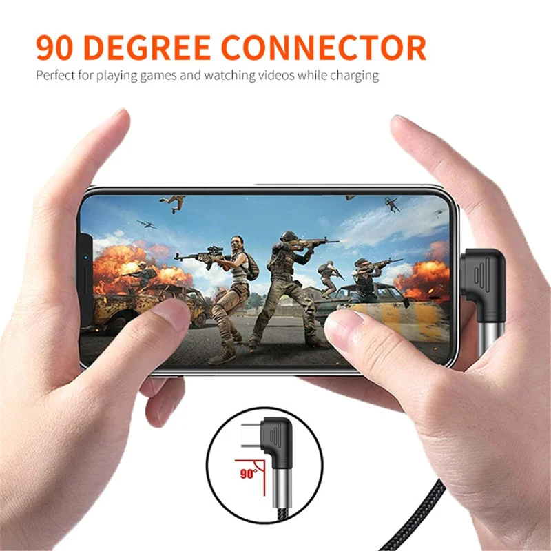 ENKAY HAT PRINCE 1m Dual Angled Cable Nylon Braided USB to Type-C 3A Fast Charging Cord