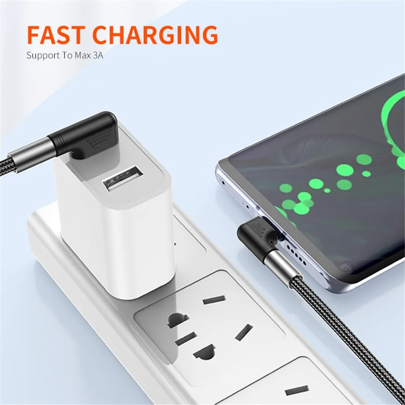 ENKAY HAT PRINCE 1m Dual Angled Cable Nylon Braided USB to Type-C 3A Fast Charging Cord