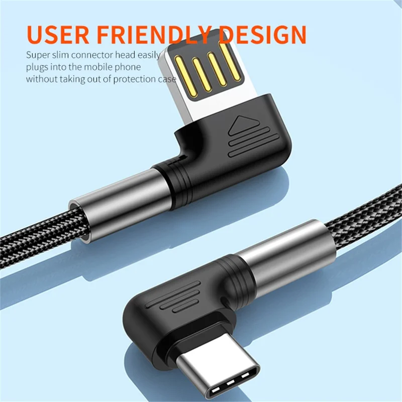 Câble de charge rapide ENKAY HAT PRINCE 2m 3A Dual Angled USB vers Type-C en nylon tressé
