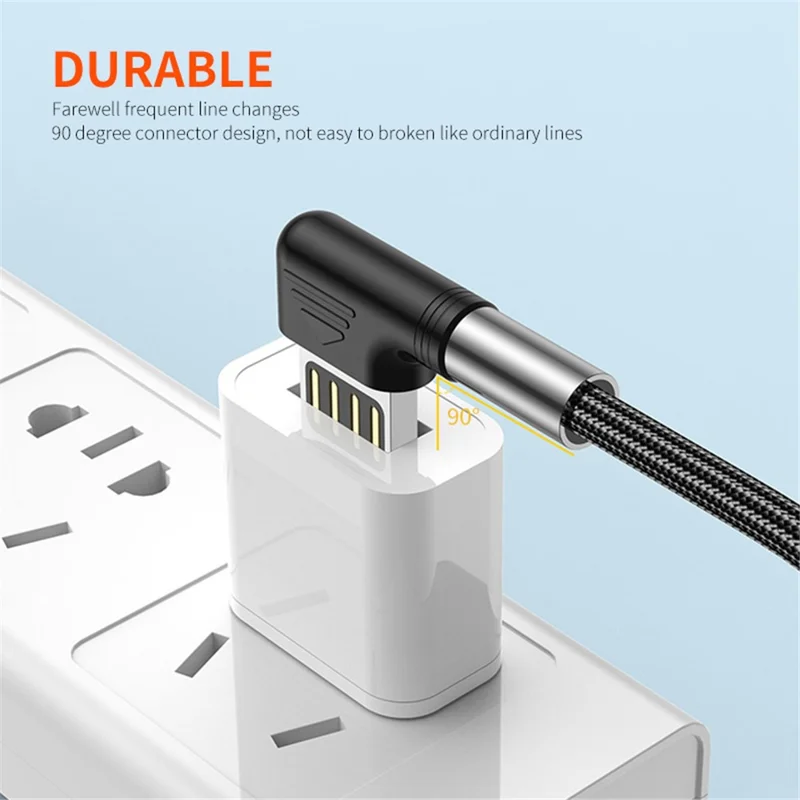 Câble de charge rapide ENKAY HAT PRINCE 2m 3A Dual Angled USB vers Type-C en nylon tressé