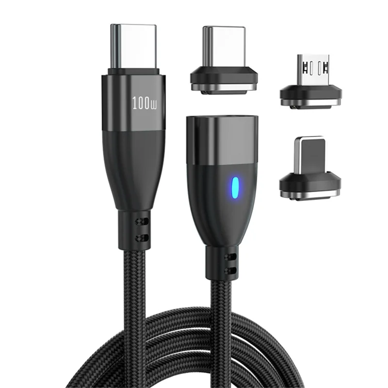 ENKAY 1m 24Pin PD 100W Type-C to iP / Type-C / Micro USB Magnetic Charging Data Cable with LED Indicator - Black