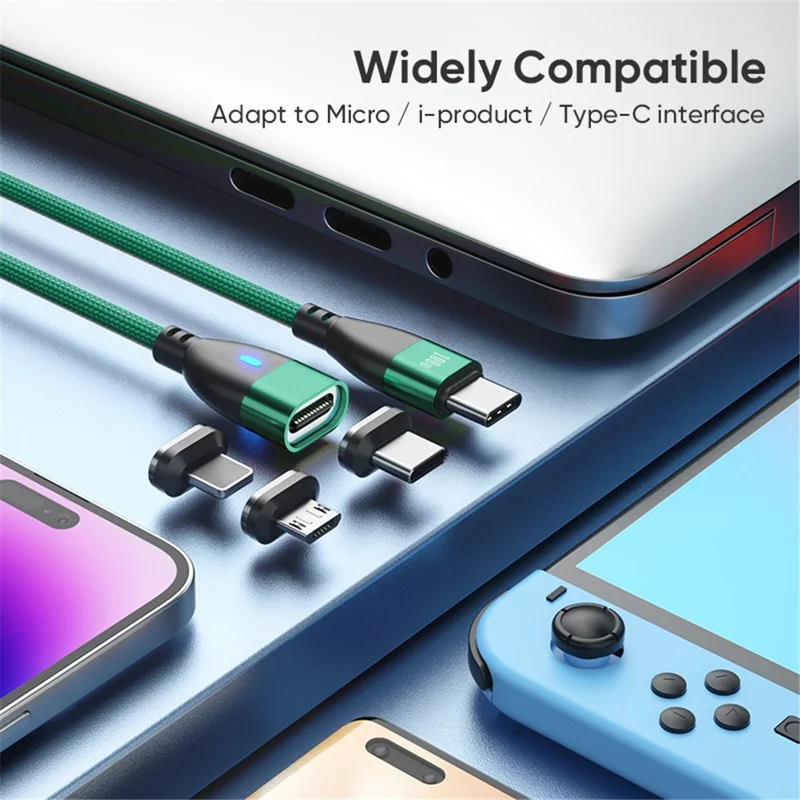 ENKAY 1m 24Pin PD 100W Type-C to iP / Type-C / Micro USB Magnetic Charging Data Cable with LED Indicator - Black