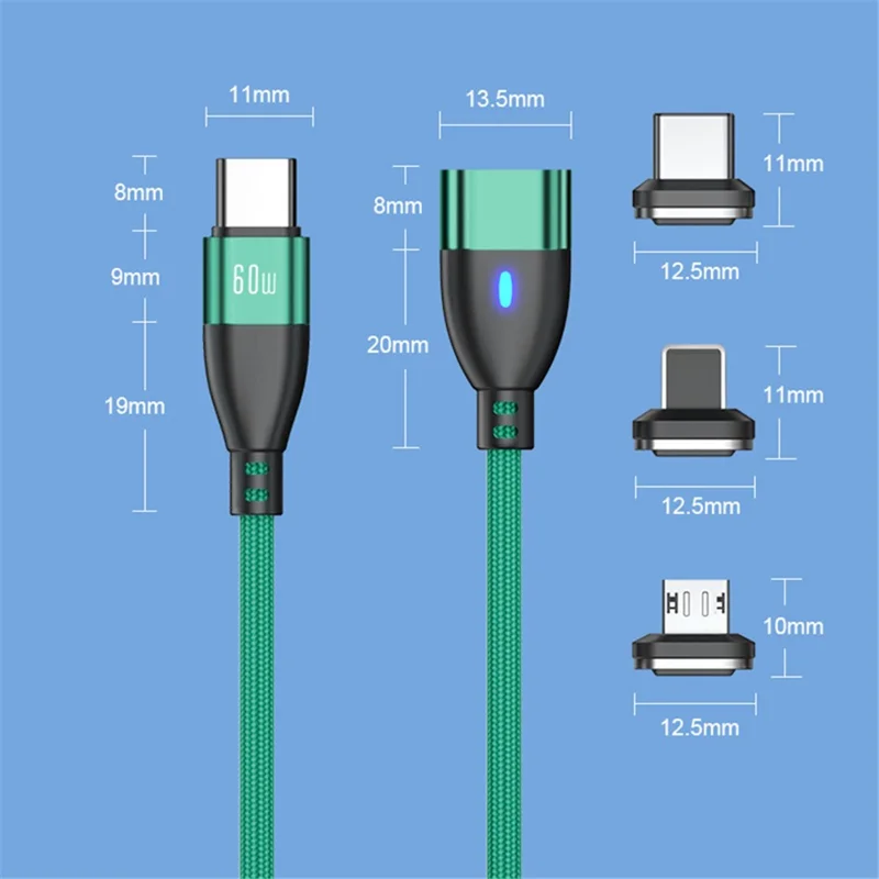ENKAY 1m 24Pin PD 100W Type-C to iP / Type-C / Micro USB Magnetic Charging Data Cable with LED Indicator - Black