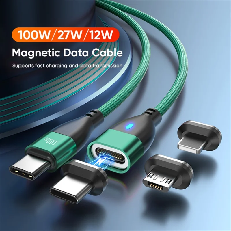 ENKAY 1m 24Pin PD 100W Type-C to iP / Type-C / Micro USB Magnetic Charging Data Cable with LED Indicator - Black