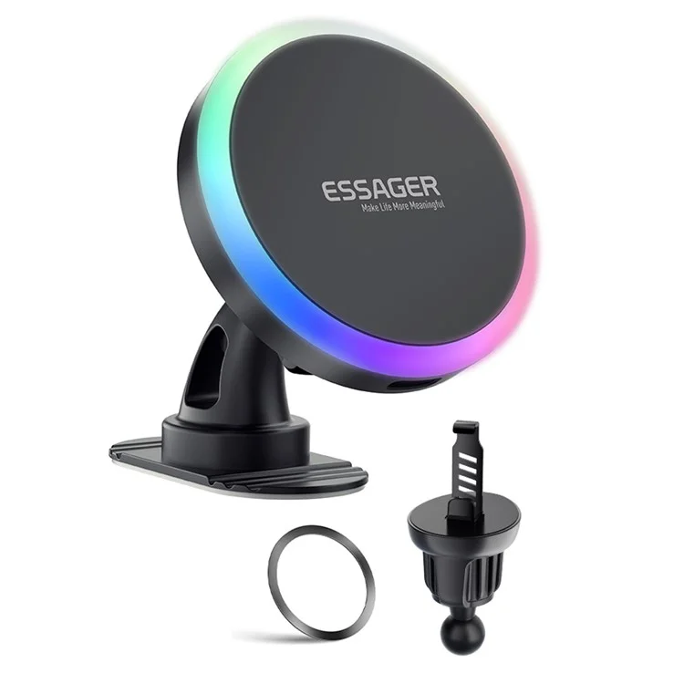 ESSAGER ACPH004 Car Magnetic Wireless Charger Colorful Light Air Vent Dashboard Mount Phone Charging Bracket