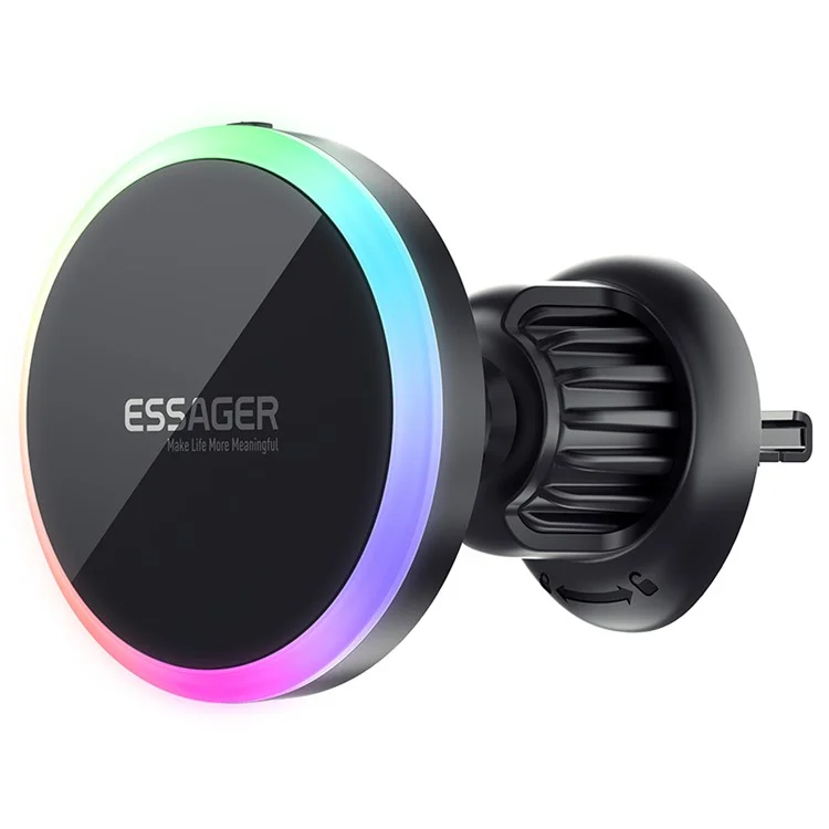 ESSAGER ACPH004 Car Magnetic Wireless Charger Colorful Light Air Vent Dashboard Mount Phone Charging Bracket