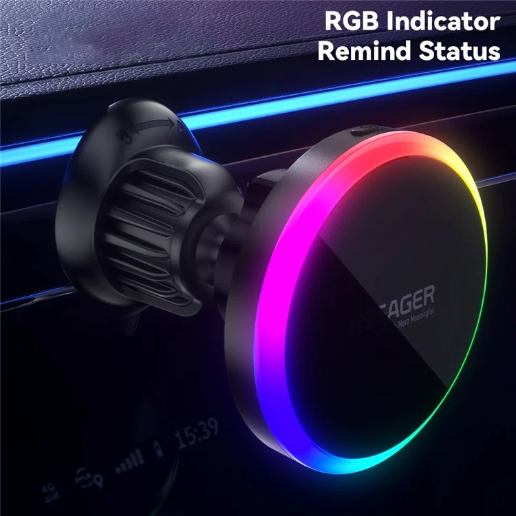 ESSAGER ACPH004 Car Magnetic Wireless Charger Colorful Light Air Vent Dashboard Mount Phone Charging Bracket