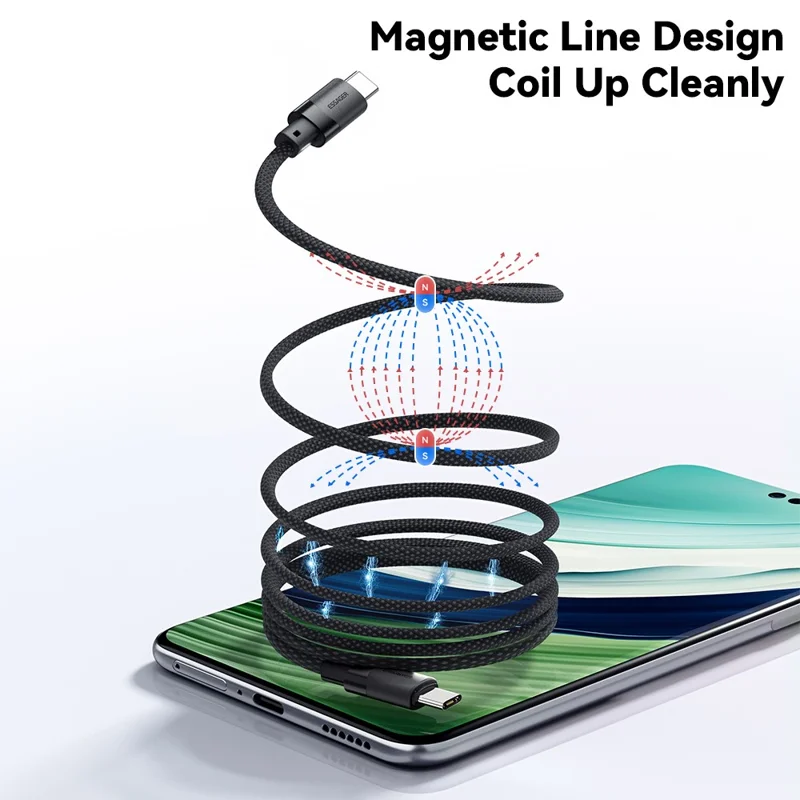 ESSAGER Câble de charge magnétique de type C à type C de 1 m 100 W - Noir