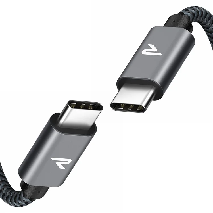 RAMPOW 1m Cable de Carga USB-C a USB-C USB 2.0 65W Trenzado en Nailon Laptop Tablet Teléfono Cable de Datos - Gris+Negro
