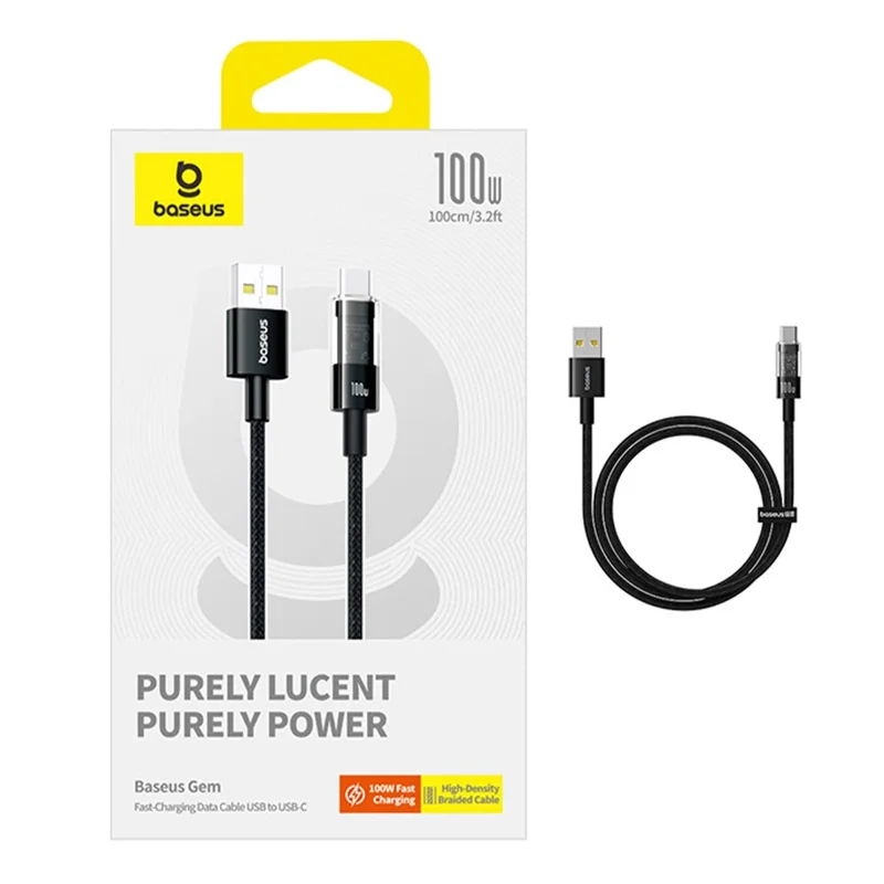 BASEUS Gem USB-A a Type-C 100W Cargador Rápido Cable de Datos Trenzado en Nylon, 2m - Azul