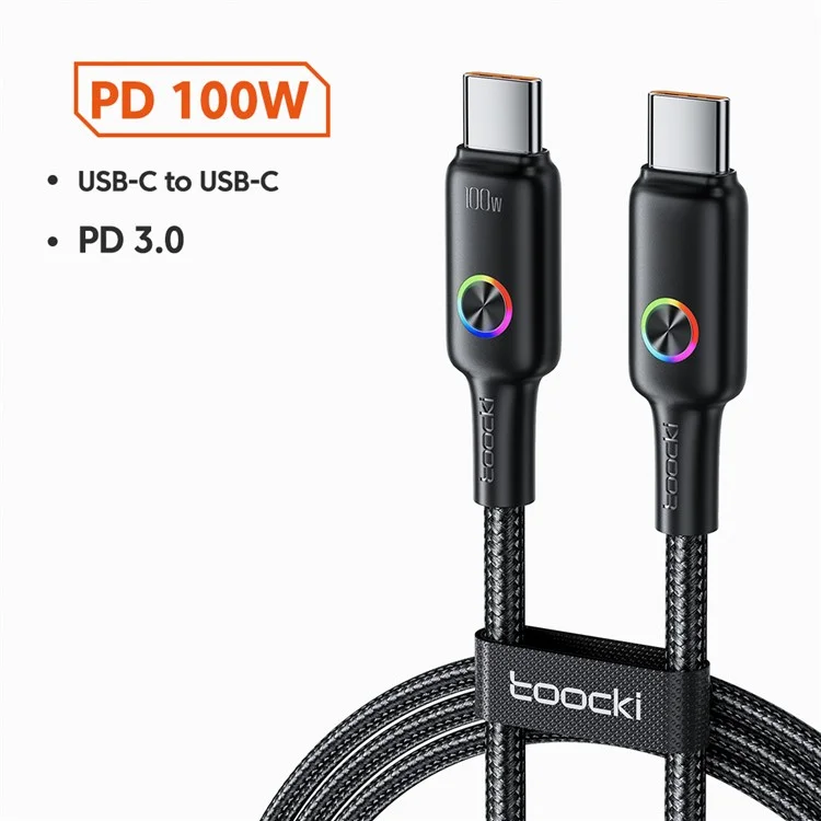 TOOCKI TQ-X45C2 1.8m Data Cable 100W Type-C Fast Charging Wire with Colorful Indicator