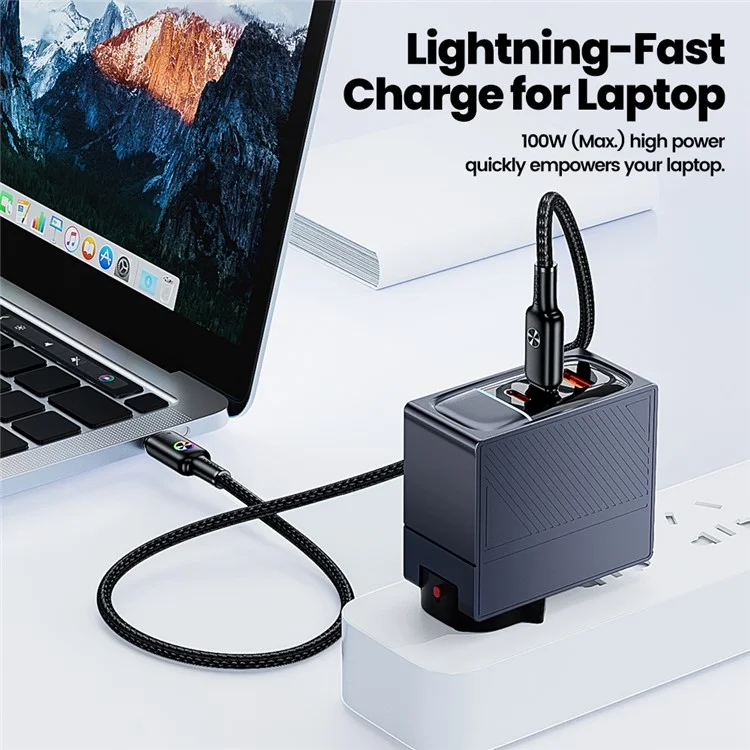 TOOCKI TQ-X45C2 1.8m Data Cable 100W Type-C Fast Charging Wire with Colorful Indicator