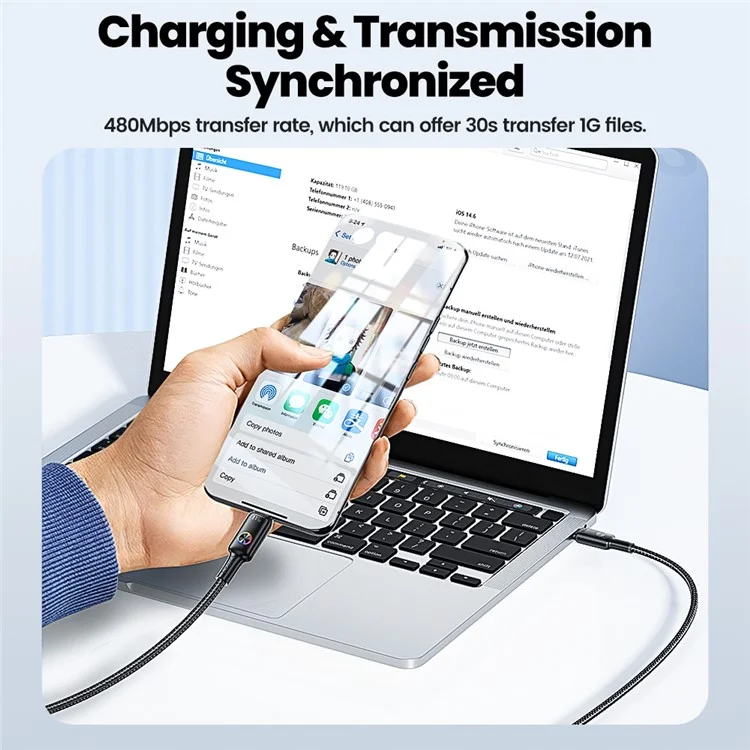 TOOCKI TQ-X45C2 1.8m Data Cable 100W Type-C Fast Charging Wire with Colorful Indicator