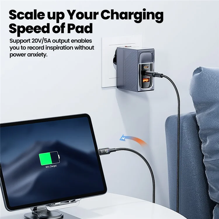 TOOCKI TQ-X45C2 1.2m 100W Fast Charging Type-C Data Cable with Colorful Indicator