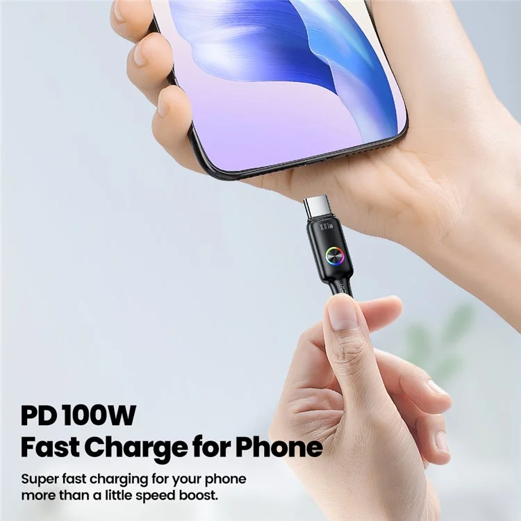 TOOCKI TQ-X45C2 1.2m 100W Fast Charging Type-C Data Cable with Colorful Indicator