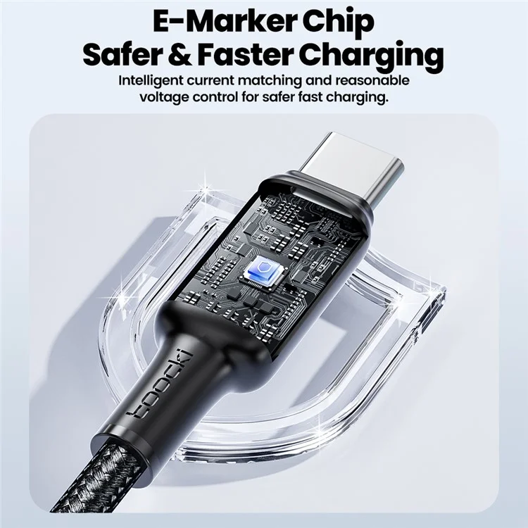 TOOCKI TQ-X45C2 1.2m 100W Fast Charging Type-C Data Cable with Colorful Indicator