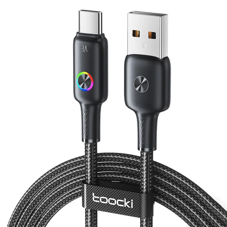 TOOCKI TQ-X15A3 Câble de données USB vers Type-C 1,8 m 3A Charge rapide avec lumière colorée