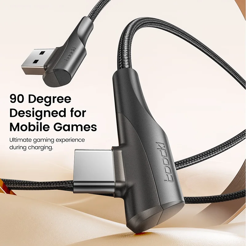 TOOCKI TQ-X15A3 1m Right Angle Braided Cable USB to Type-C 3A Fast Charging Data Cord