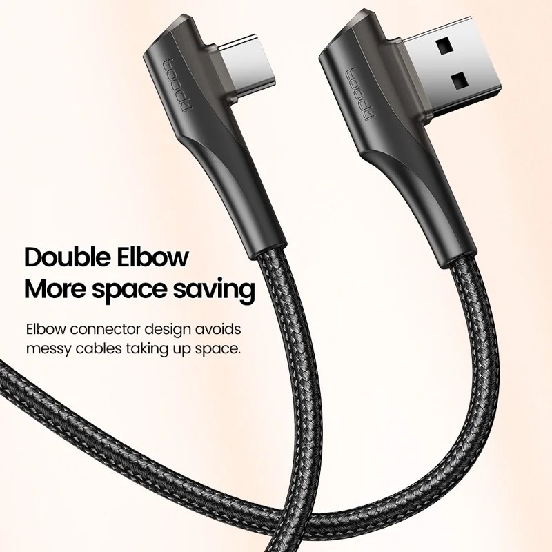 TOOCKI TQ-X15A3 2m 3A Fast Charging USB to Type-C Cable Right Angled Braided Data Cord