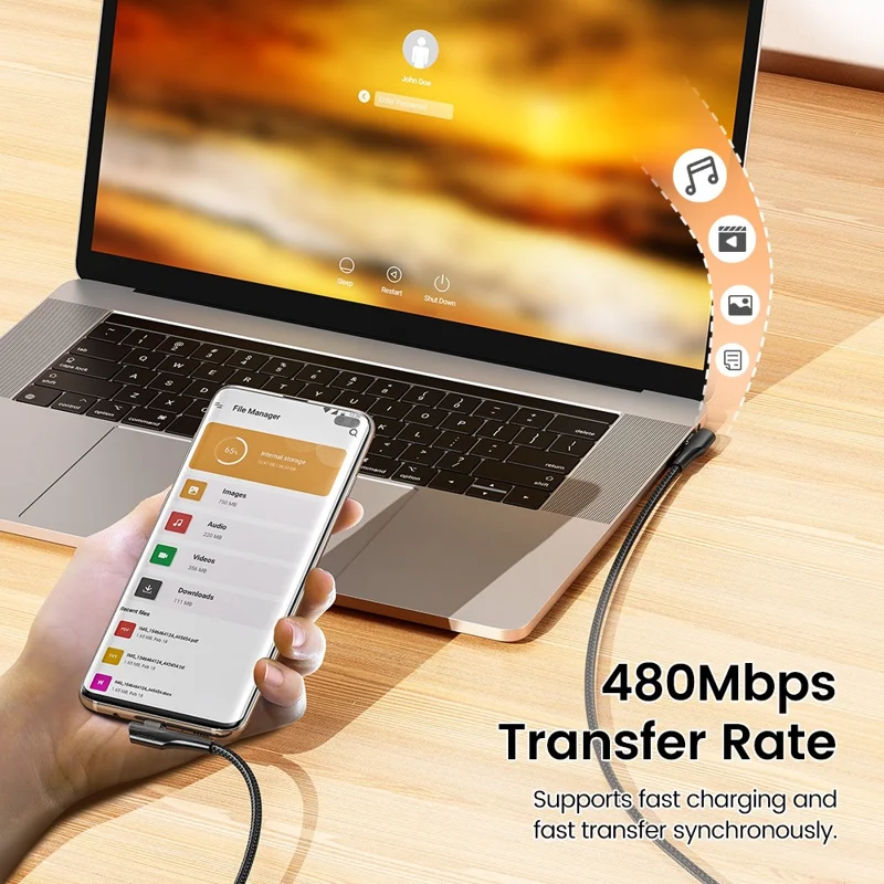 TOOCKI TQ-X15C2 Câble USB-C vers USB-C de 2 m à conception inclinée 100 W Chargement rapide Cordon de données