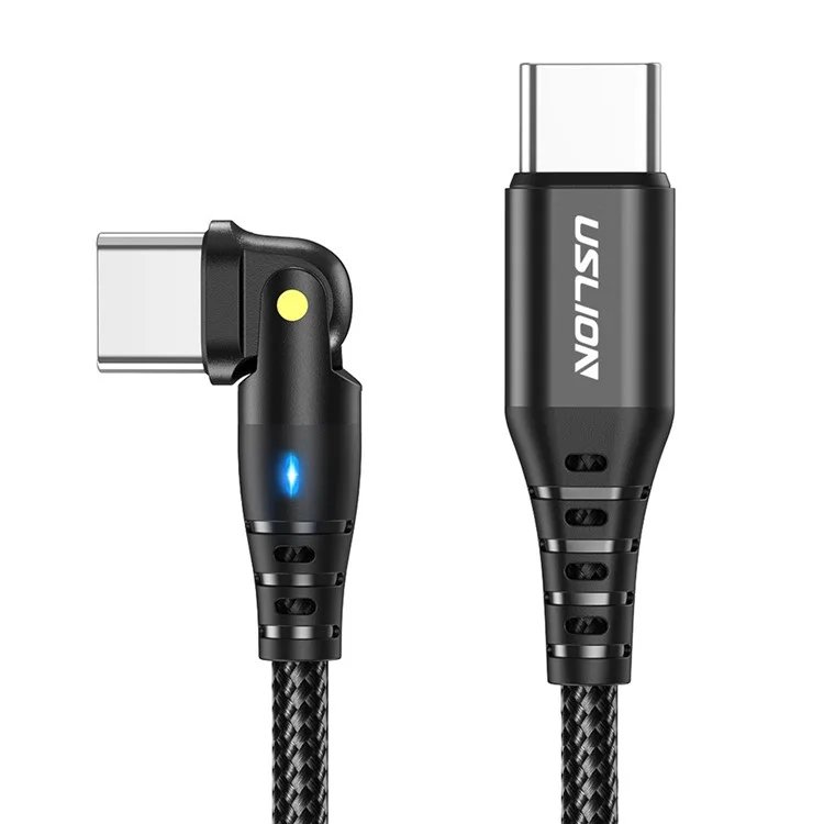 USLION US0177 Câble de 1m PD 60W Type-C vers Type-C avec rotation de 180 degrés - Noir