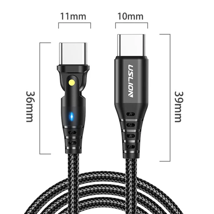 USLION US0177 Câble de 1m PD 60W Type-C vers Type-C avec rotation de 180 degrés - Noir